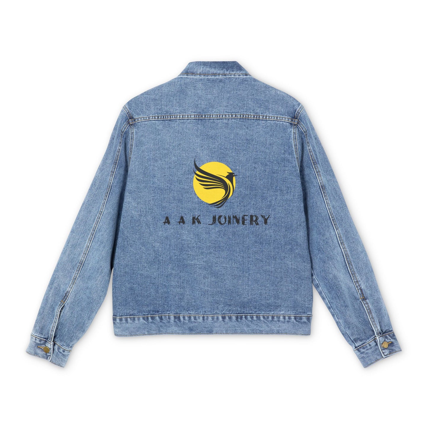 A A K JOINERY Stylish Men’s Denim Jacket – Unique Graphic Design, Trendy Casual Outerwear, Streetwear Essential