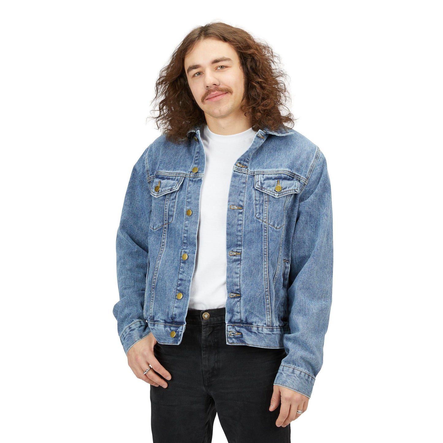 A A K JOINERY Stylish Men’s Denim Jacket – Unique Graphic Design, Trendy Casual Outerwear, Streetwear Essential